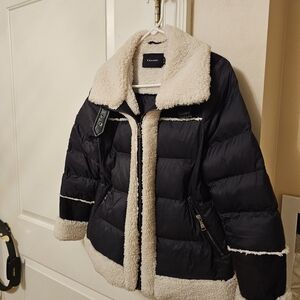 Tahari Puffer coat with shearling lining and accent trim